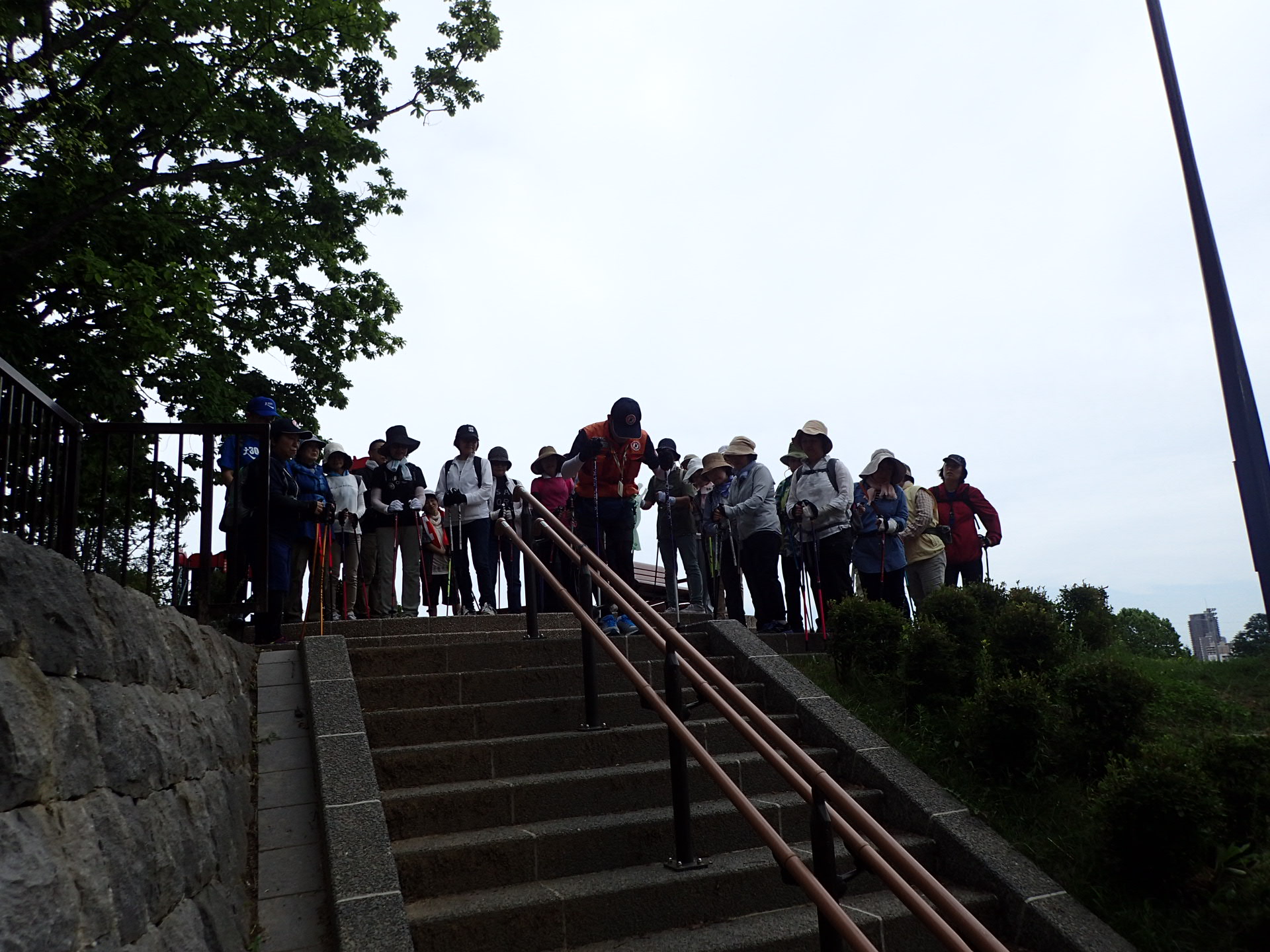 月寒公園ノルディック・ウォーク体験会　８月３１日実施　階段の下り方の練習風景